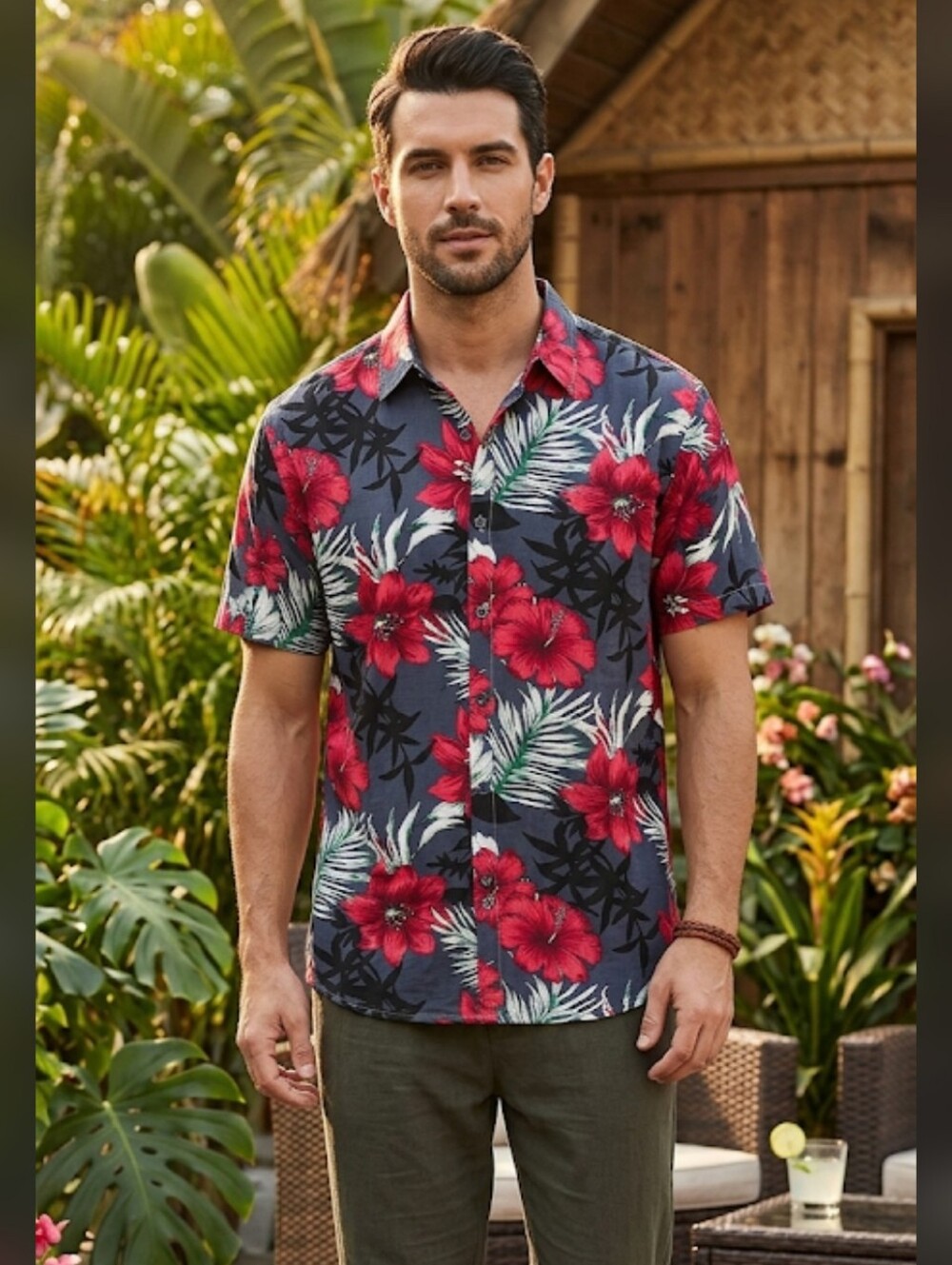 JOGAL Red Floral Button-Up Shirt